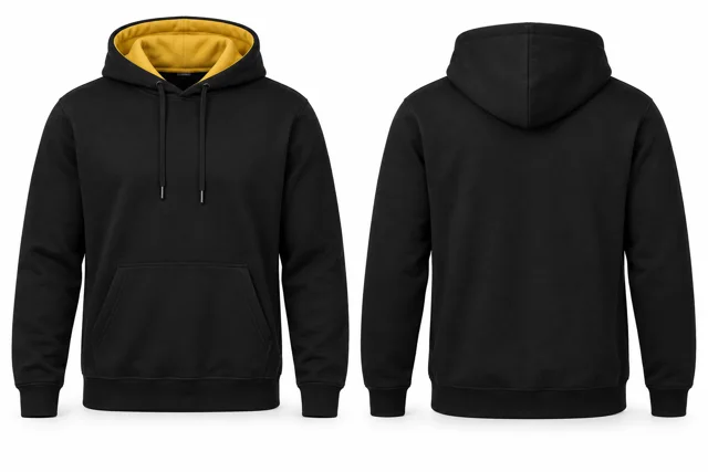 Men contrast hood lining pullover hoodie — Black / Golden Yellow