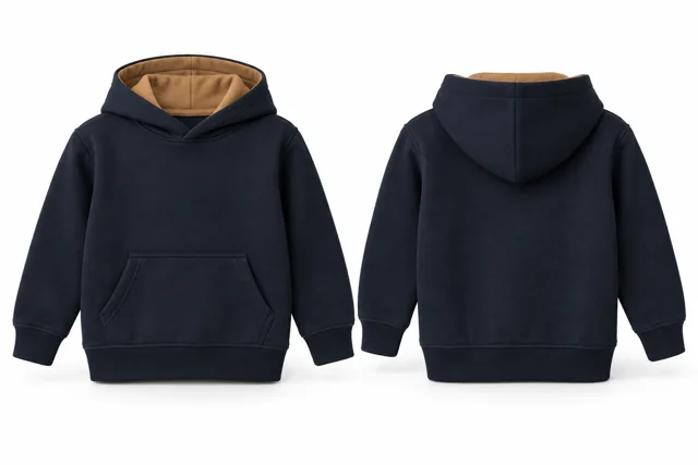 Kids contrast hood lining pullover hoodie — Navy / Camel
