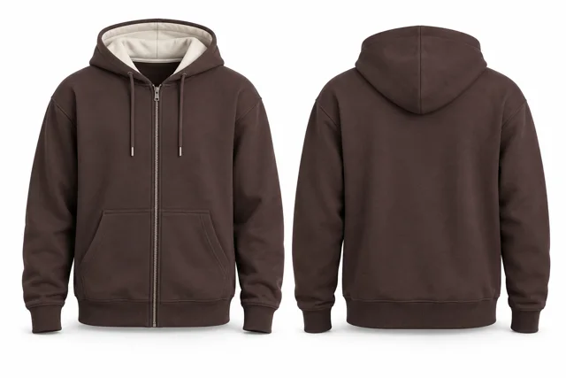 Men contrast hood lining full-zip hoodie — Chocolate / Cream
