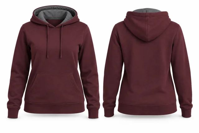 Women contrast hood lining pullover hoodie — Burgundy / Dark Heather Grey