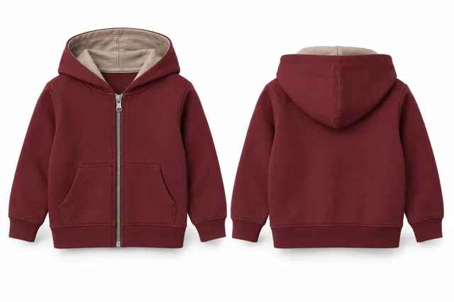 Kids contrast hood lining full-zip hoodie — Maroon / Stone