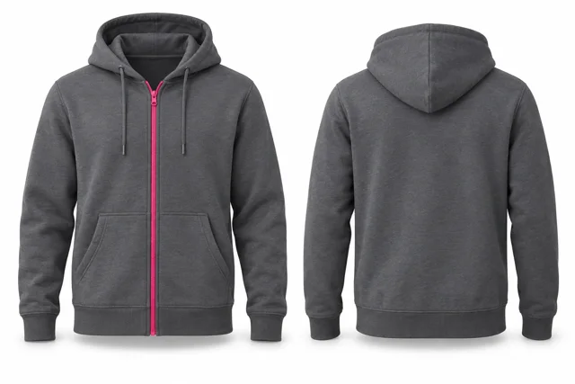Men contrast zipper full-zip hoodie — Dark Heather Grey / Fuchsia