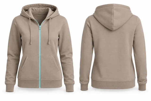 Women contrast zipper full-zip hoodie — Stone / Mint
