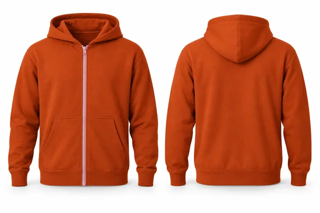 Men contrast zipper full-zip hoodie — Orange / Pink