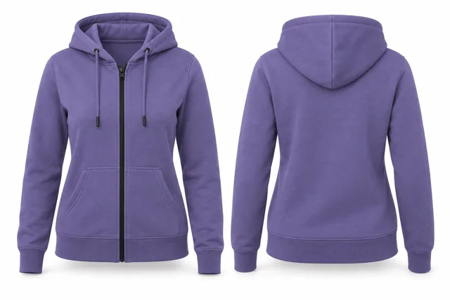 Women contrast zipper full-zip hoodie — Lavender / Black