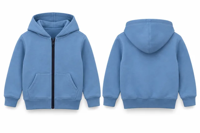 Kids contrast zipper full-zip hoodie — Light Blue / Deep Navy