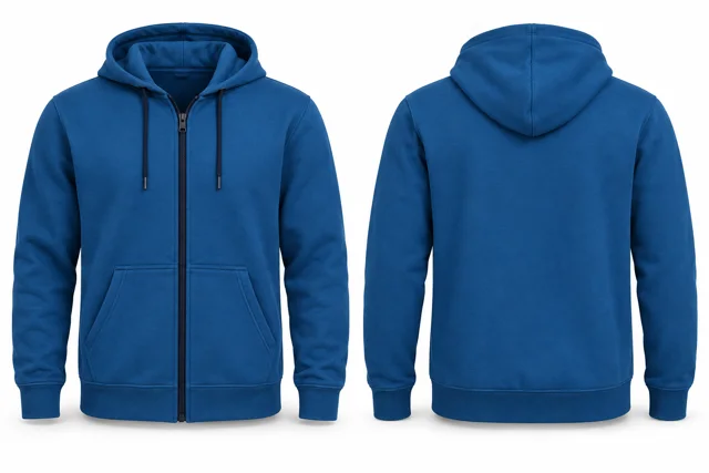 Men contrast zipper full-zip hoodie — Sapphire / Navy