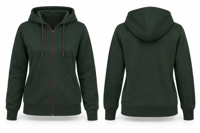 Women contrast zipper full-zip hoodie — Dark Green / Chocolate