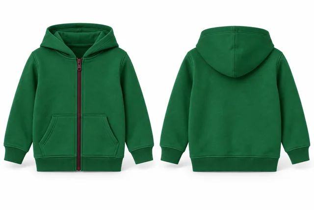 Kids contrast zipper full-zip hoodie — Emirates Green / Burgundy