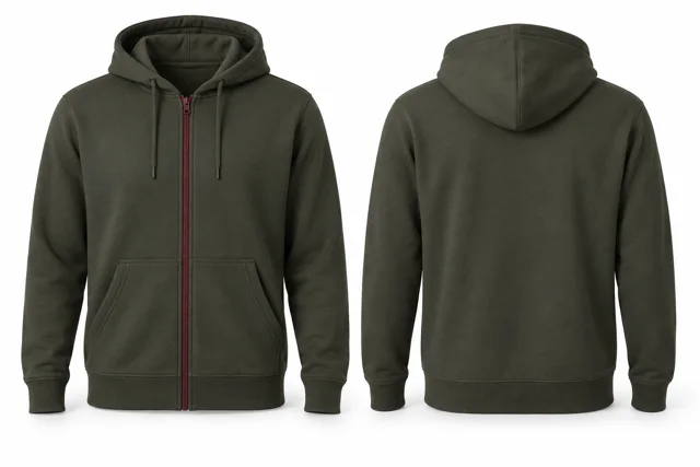 Men contrast zipper full-zip hoodie — Military Green / Maroon