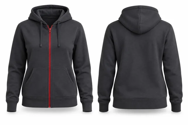 Women contrast zipper full-zip hoodie — Charcoal / Red