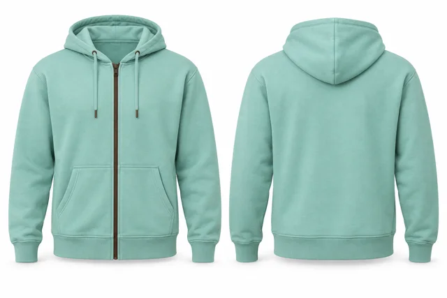 Men contrast zipper full-zip hoodie — Mint / Brown