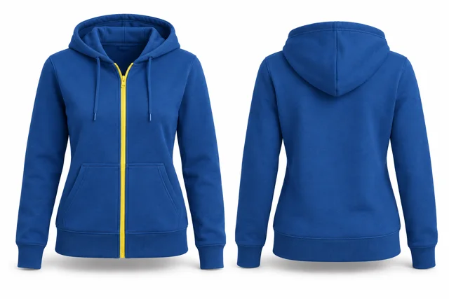 Women contrast zipper full-zip hoodie — Royal Blue / Lemon