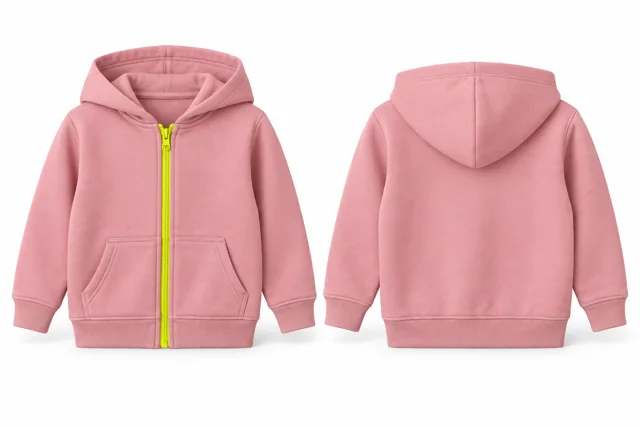 Kids contrast zipper full-zip hoodie — Pink / Fluorescent Yellow