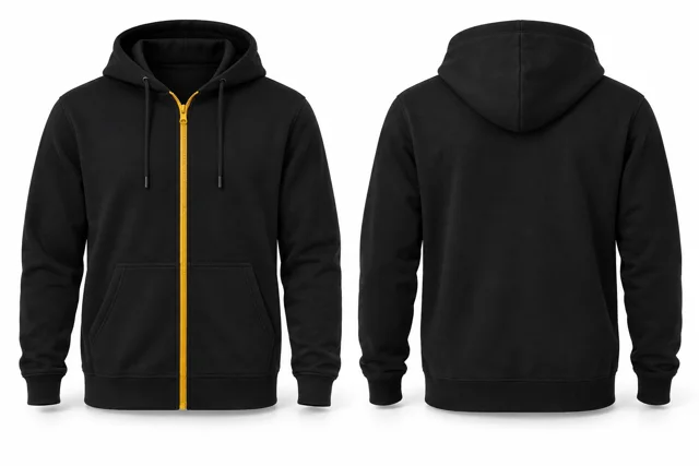 Men contrast zipper full-zip hoodie — Black / Golden Yellow