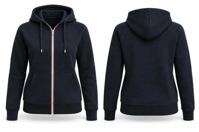 Women contrast zipper full-zip hoodie — Deep Navy / Blush