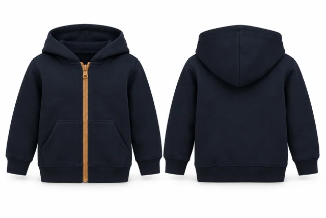 Kids contrast zipper full-zip hoodie — Navy / Camel