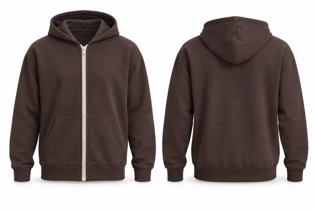 Men contrast zipper full-zip hoodie — Chocolate / Cream