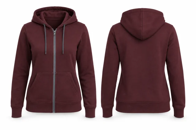 Women contrast zipper full-zip hoodie — Burgundy / Dark Heather Grey