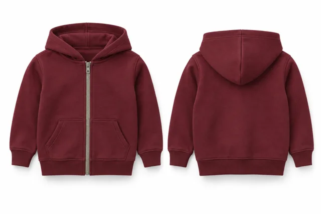 Kids contrast zipper full-zip hoodie — Maroon / Stone