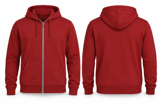 Men contrast zipper full-zip hoodie — Red / Sport Grey
