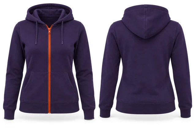 Women contrast zipper full-zip hoodie — Purple / Orange