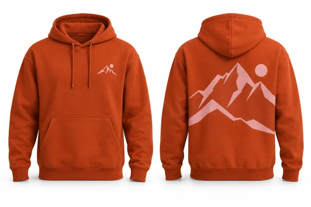 Men printed pullover hoodie — Orange / Pink