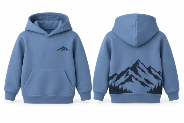 Kids printed pullover hoodie — Light Blue / Deep Navy