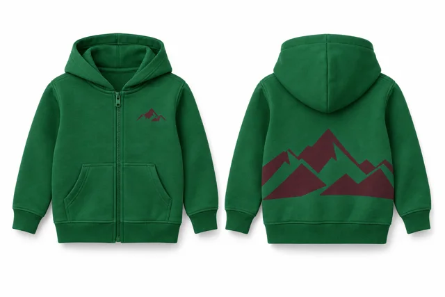 Kids printed full-zip hoodie — Emirates Green / Burgundy