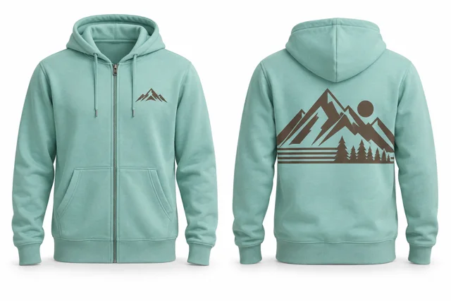 Men printed full-zip hoodie — Mint / Brown
