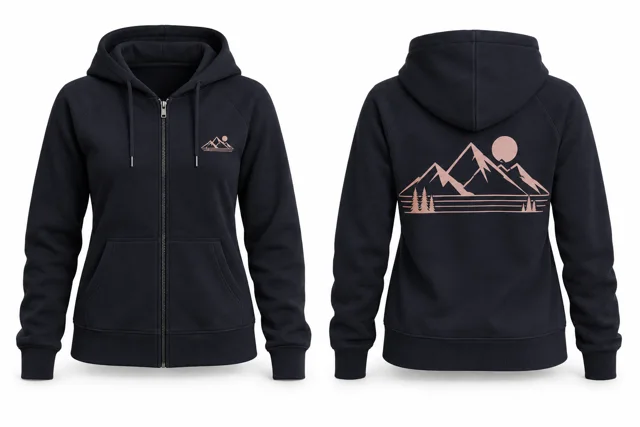 Women printed full-zip hoodie — Deep Navy / Blush