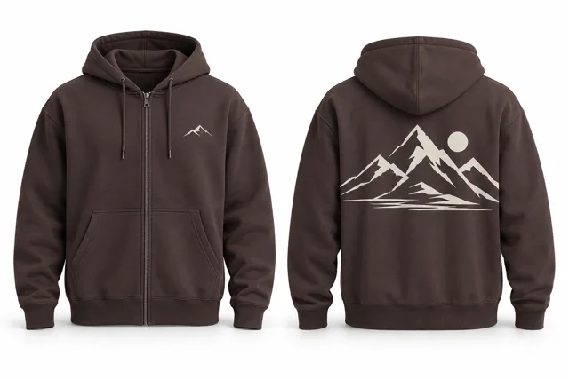 Men printed full-zip hoodie — Chocolate / Cream