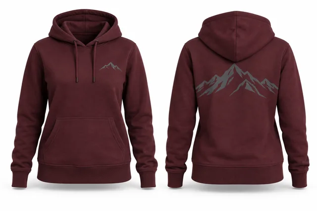 Women printed pullover hoodie — Burgundy / Dark Heather Grey