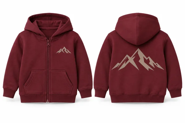 Kids printed full-zip hoodie — Maroon / Stone