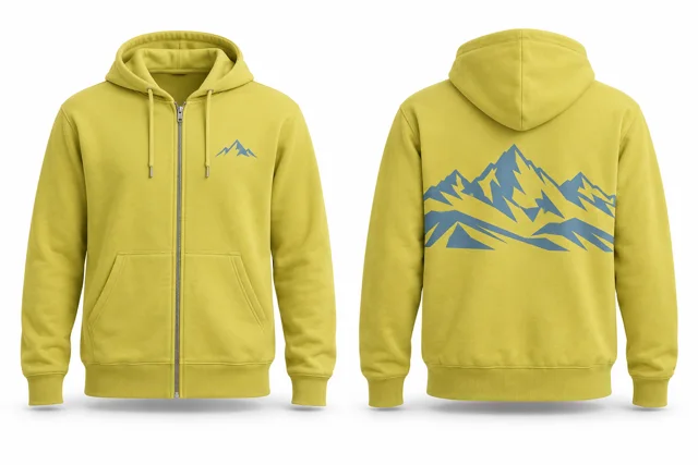 Men printed full-zip hoodie — Lemon / Light Blue