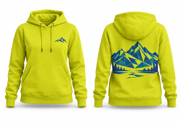 Women printed pullover hoodie — Fluorescent Yellow / Sapphire