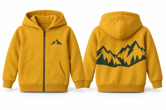 Kids printed full-zip hoodie — Golden Yellow / Dark Green