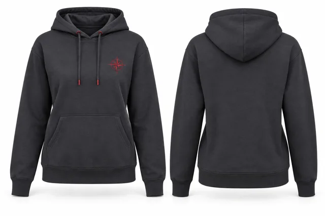 Women embroidered pullover hoodie — Charcoal / Red