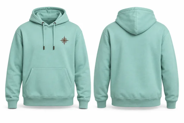 Men embroidered pullover hoodie — Mint / Brown