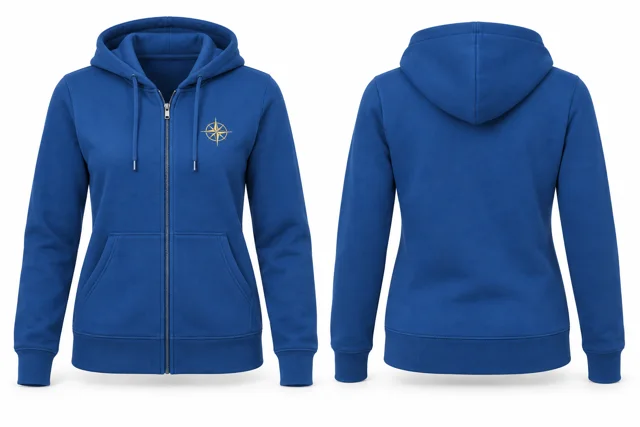 Women embroidered full-zip hoodie — Royal Blue / Lemon