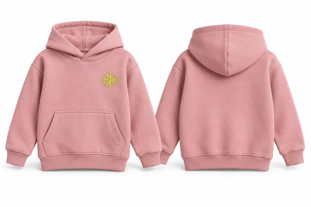 Kids embroidered pullover hoodie — Pink / Fluorescent Yellow