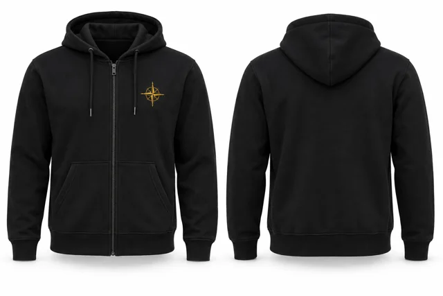 Men embroidered full-zip hoodie — Black / Golden Yellow