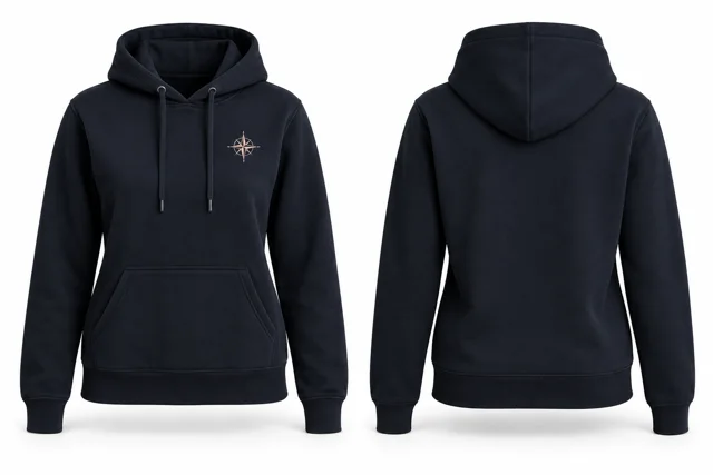 Women embroidered pullover hoodie — Deep Navy / Blush