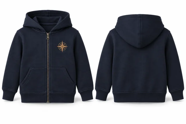 Kids embroidered full-zip hoodie — Navy / Camel