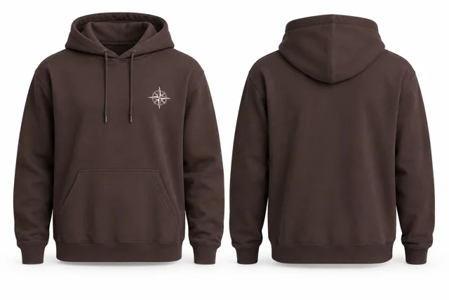 Men embroidered pullover hoodie — Chocolate / Cream