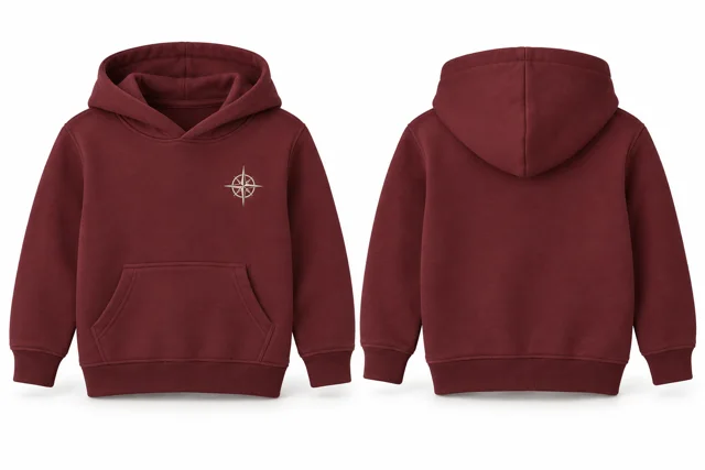 Kids embroidered pullover hoodie — Maroon / Stone