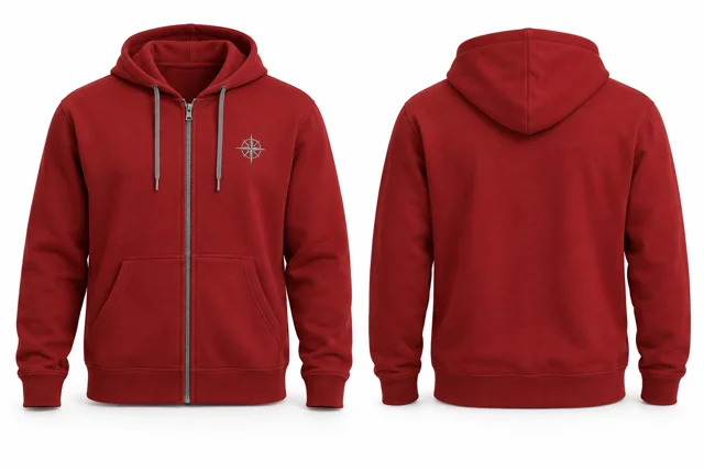 Men embroidered full-zip hoodie — Red / Sport Grey