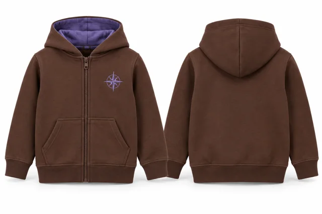 Kids embroidered full-zip hoodie — Brown / Lavender