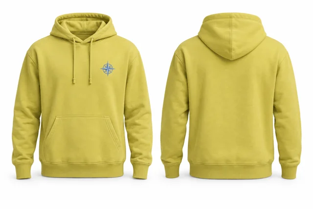 Men embroidered pullover hoodie — Lemon / Light Blue