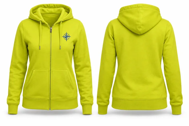 Women embroidered full-zip hoodie — Fluorescent Yellow / Sapphire